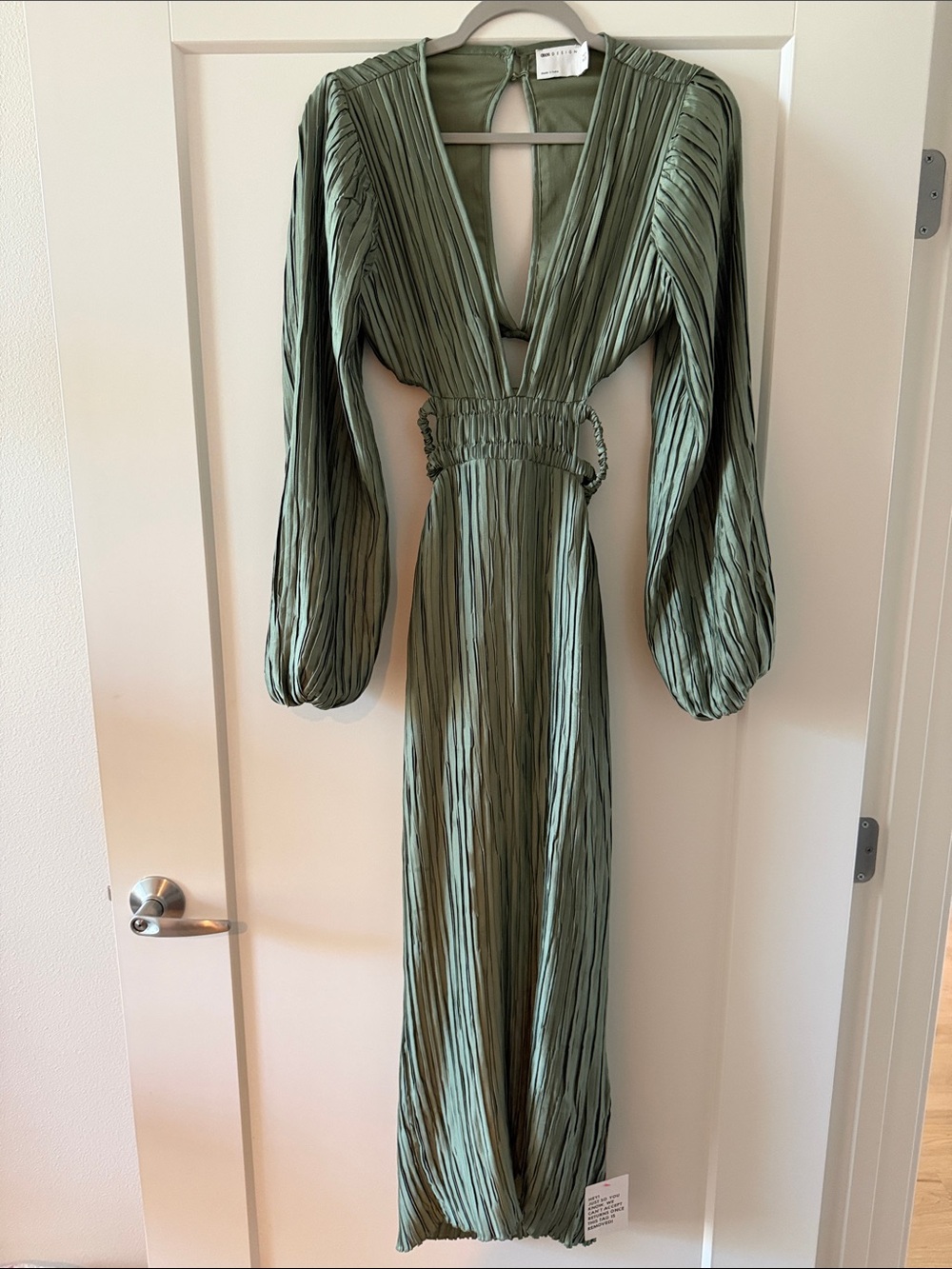 ASOS Olive Green Pleated Long Sleeve Maxi Dress